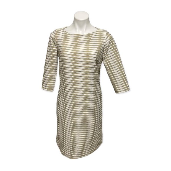 Emma & Michele Dresses & Skirts - Emma & Michele Medium White and Beige Textured 3/4 Sleeve Boatneck Dress